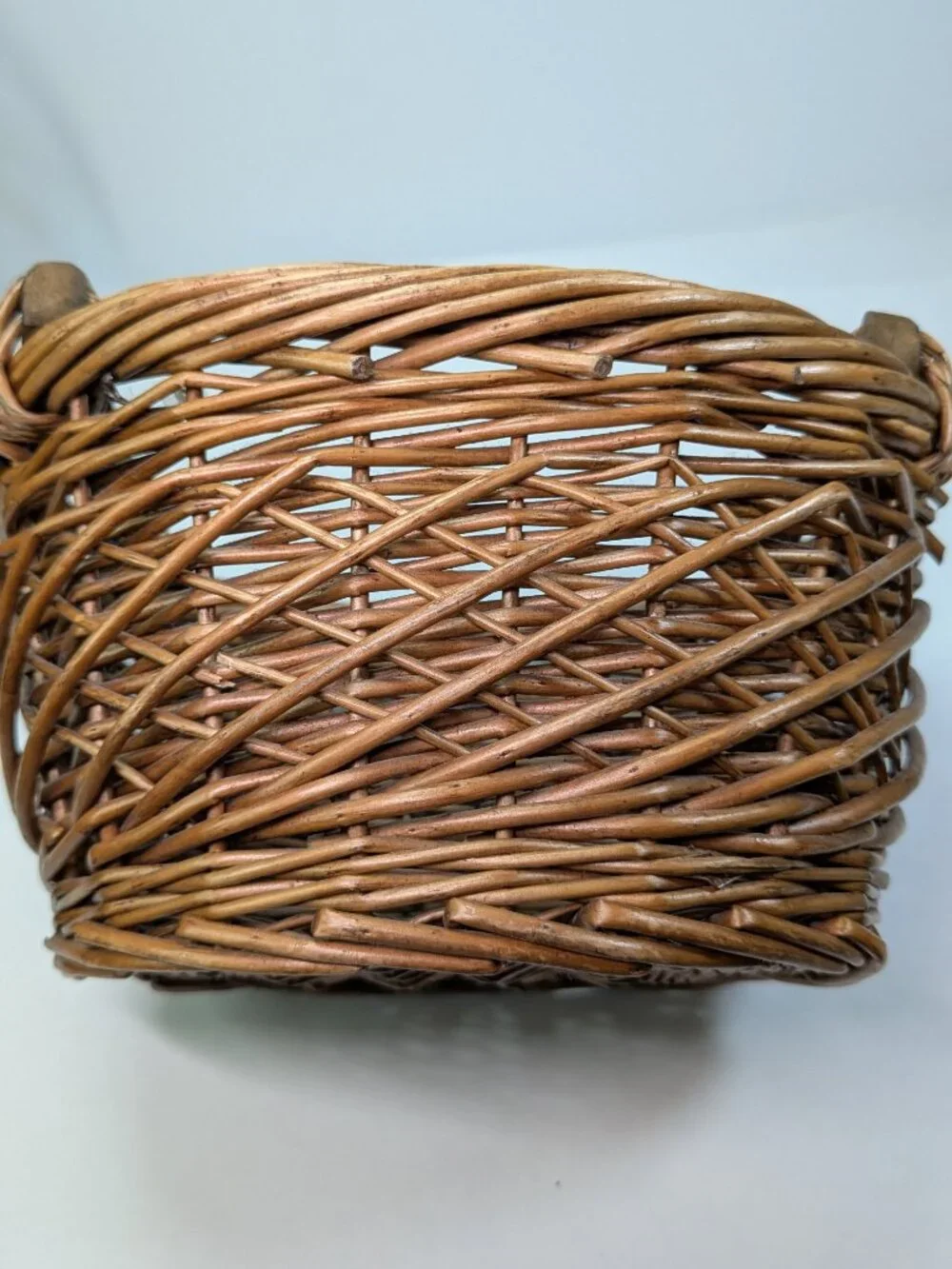 Vintage Small Woven Wicker Basket Wooden Handles Oval Gathering Harvest Storage